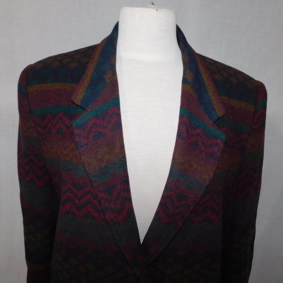 Vintage 90s Two Roads Womens 11 Navajo Southwestern Print Oversized  Blazer - Picture 10 of 15